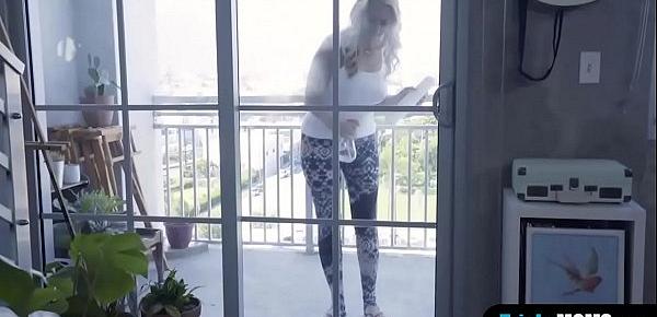  Hot busty stepmother cleaning the windows before a fuck